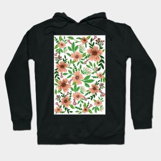 White and peach colored flower pattern Hoodie